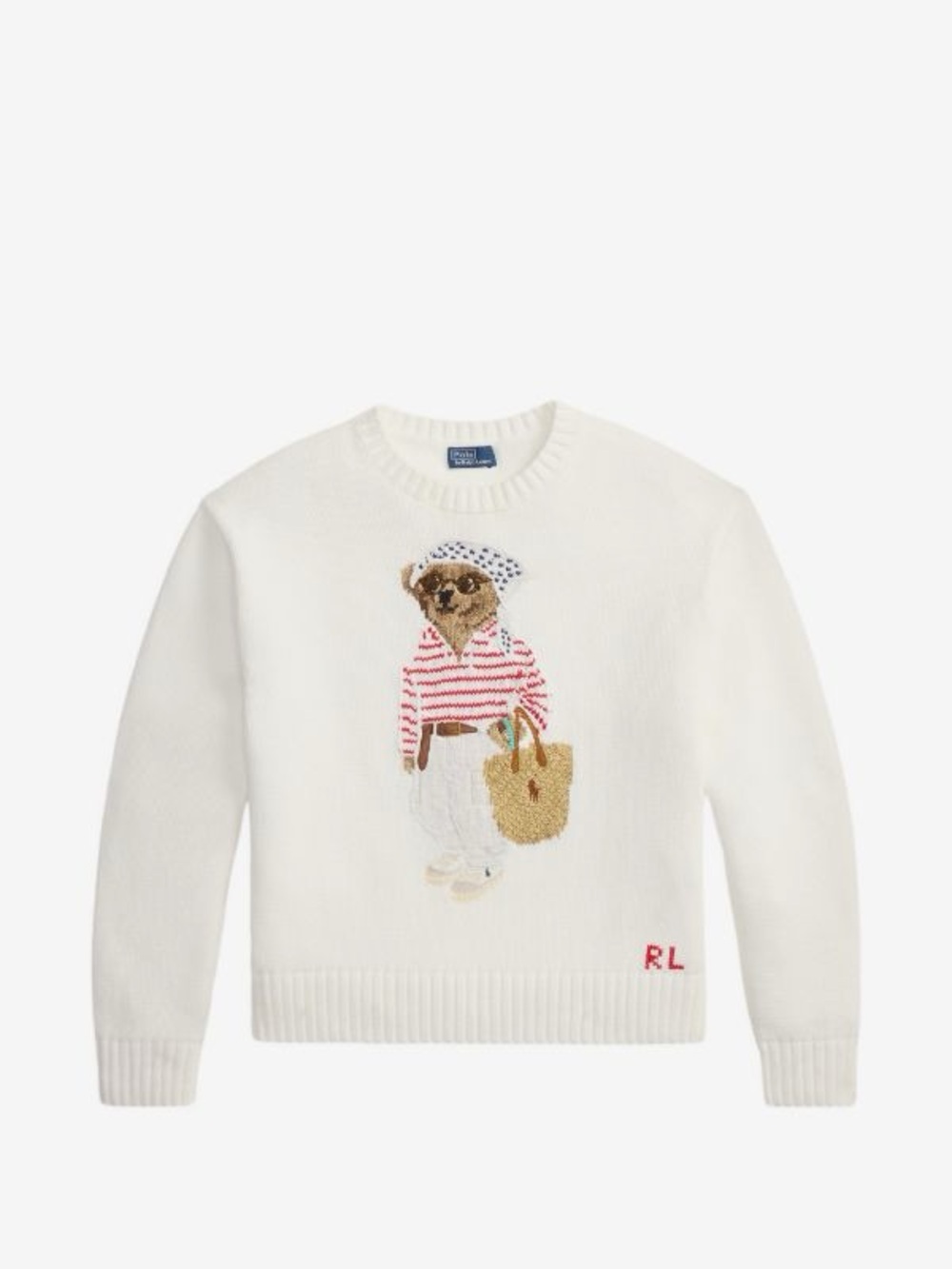 NEW: Polo Ralph Lauren White Multi Bear Crew Neck Sweater - US Medium
